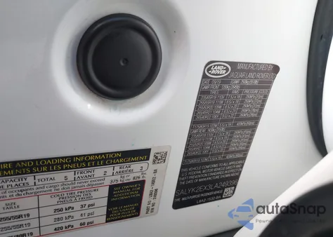 2020 Land Rover Range Rover Velar P250 R-Dynamic S z USA, uszkodzony, nr VIN SALYK2EX3LA249396